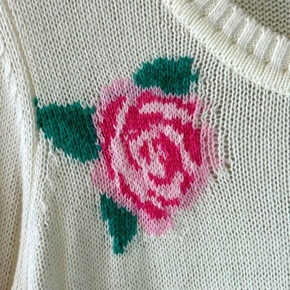 Chaser White Floral Knit Sweater - Size L - Cotton Blend - Picture 4 of 7